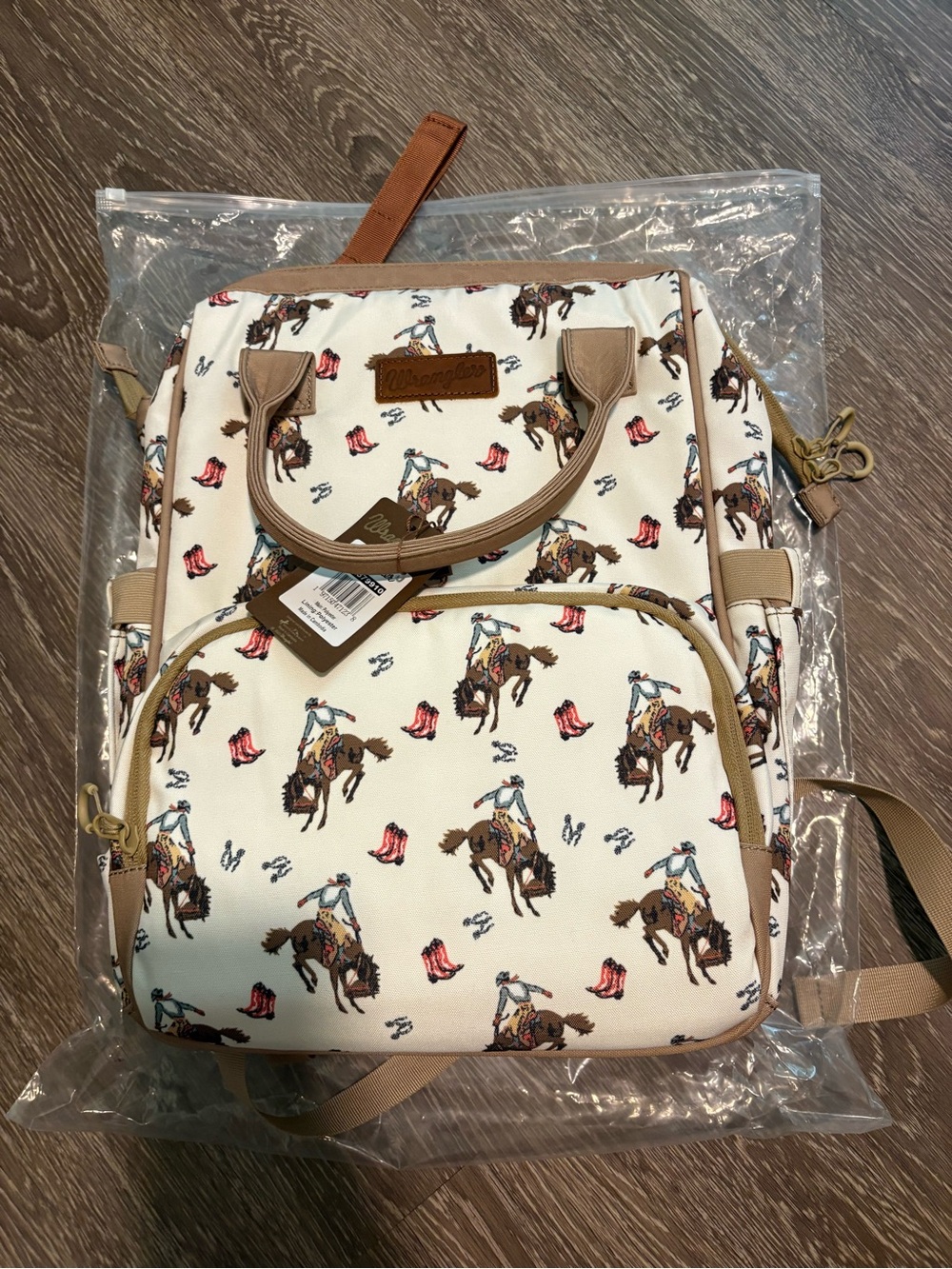 Wrangler Cream Western Rodeo Print Backpack diaper bag new